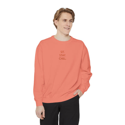 Sit. Stay. Chill. Sweatshirt — ORANGE EMBROIDERED Crewneck
