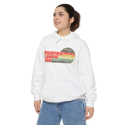 Pilates Loves You Hoodie — Vintage Retro Heart Fitness Pullover
