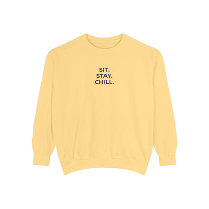 Sit. Stay. Chill. Sweatshirt — NAVY EMBROIDERED Crewneck