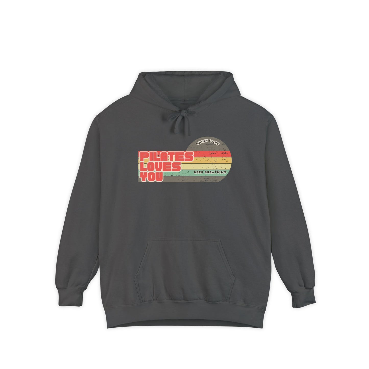Pilates Loves You Hoodie — Vintage Retro Heart Fitness Pullover