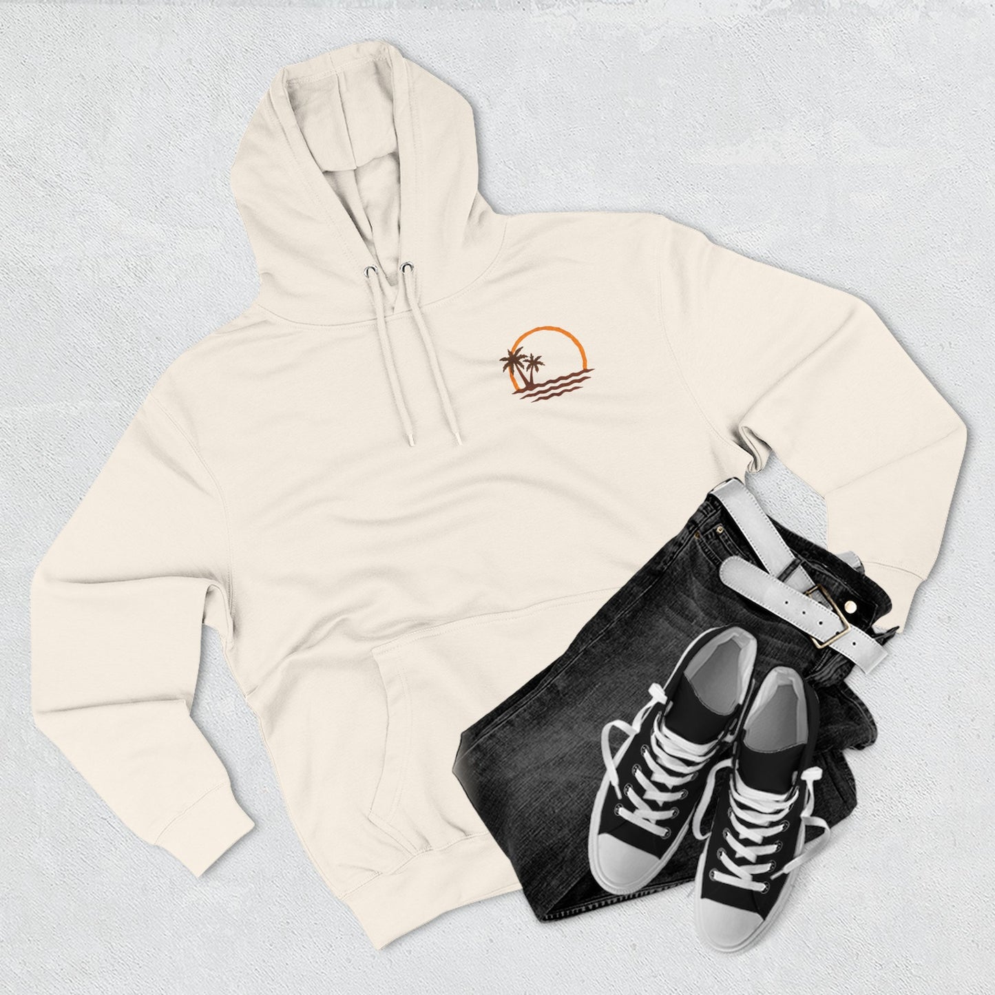 Beach Sunset Hoodie — Palm Tree Sunset Graphic Fleece Hoodie
